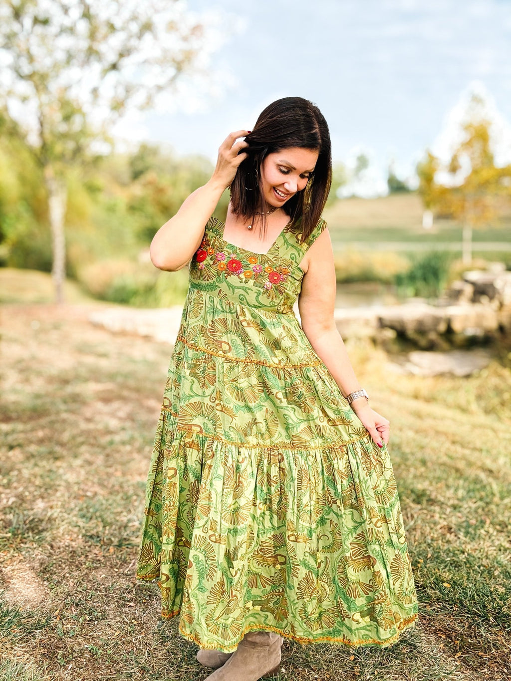 Sister Mary Green Irene Dress by Ivy Jane - Embroidered Green Maxi Dress Sister Mary Green Irene Dress by Ivy Jane - Embroidered Green Maxi Dress