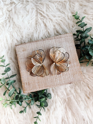 Amanda Flower Statement Earrings by Linny Co - Lightweight Gold Statement Floral Earrings
