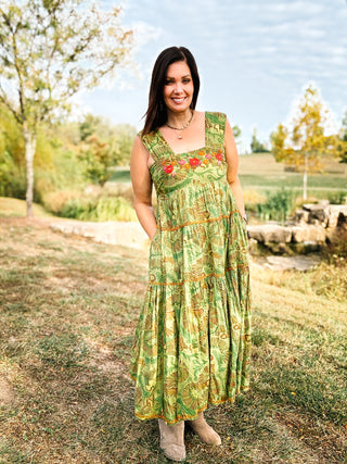 Sister Mary Green Irene Dress by Ivy Jane - Embroidered Green Maxi Dress