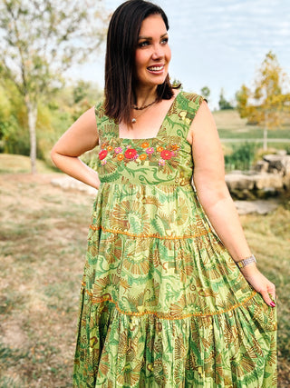 Sister Mary Green Irene Dress by Ivy Jane - Embroidered Green Maxi Dress