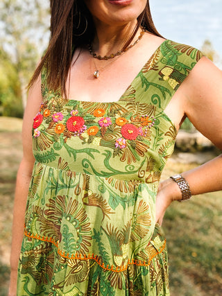 Sister Mary Green Irene Dress by Ivy Jane - Embroidered Green Maxi Dress