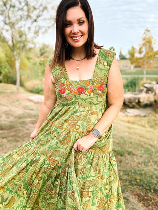 Sister Mary Green Irene Dress by Ivy Jane - Embroidered Green Maxi Dress