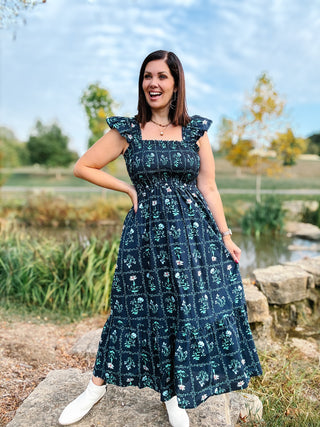 Evangeline Dress - Navy Floral Smocked Maxi Dress