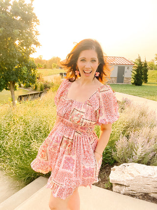 Marissa Dress - Pink Floral Patchwork Boho Mini Dress