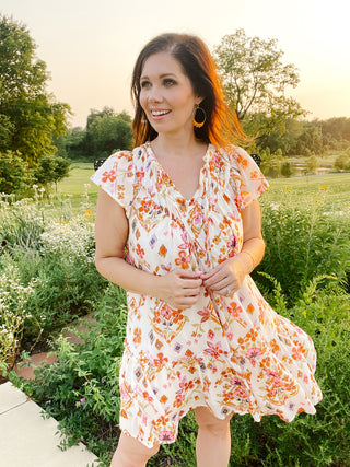 Patti Dress - Cream Mini Dress With Pintuck Yoke And Flutter Sleeves