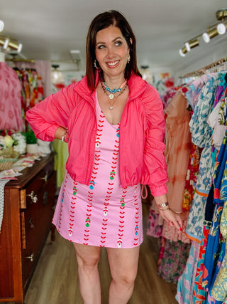 Presley Jacket by Karlie - Hot Pink Slightly Cropped Windbreaker