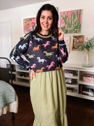 Tansy Colorful Horse Sweater