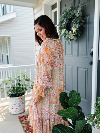 Karlie Paisley Chiffon Ruffle Midi Dress