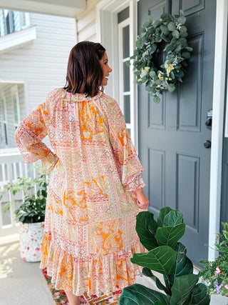 Karlie Paisley Chiffon Ruffle Midi Dress