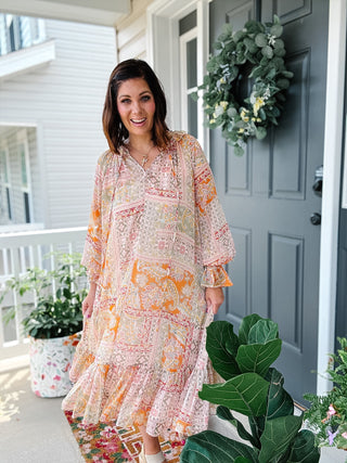 Karlie Paisley Chiffon Ruffle Midi Dress
