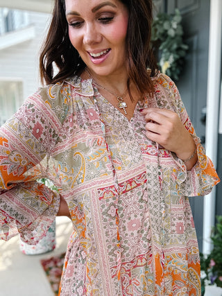 Karlie Paisley Chiffon Ruffle Midi Dress