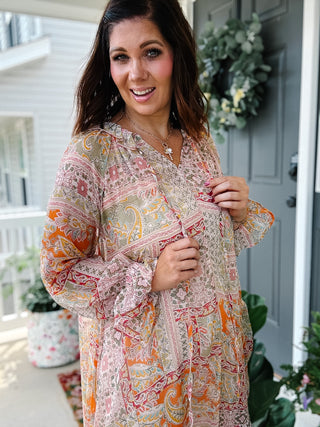 Karlie Paisley Chiffon Ruffle Midi Dress