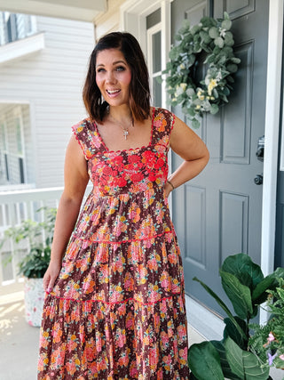 Ivy Jane Sister Mary Rosa Brown Floral Embroidered Maxi Dress