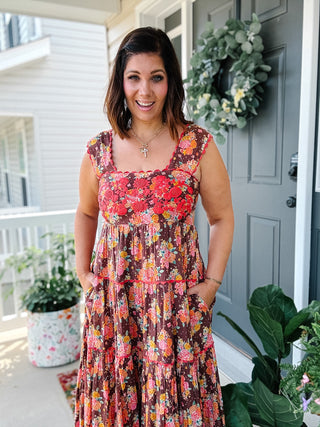Ivy Jane Sister Mary Rosa Brown Floral Embroidered Maxi Dress
