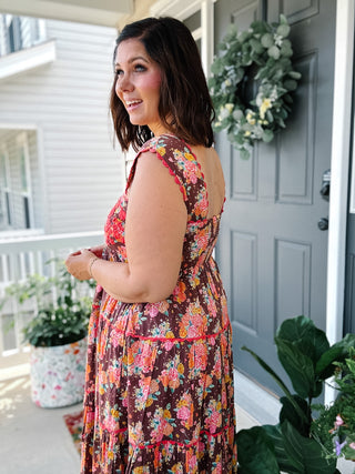 Ivy Jane Sister Mary Rosa Brown Floral Embroidered Maxi Dress