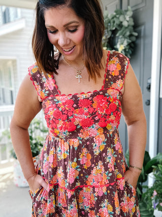 Ivy Jane Sister Mary Rosa Brown Floral Embroidered Maxi Dress