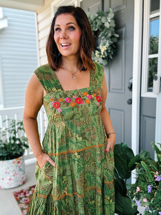 Ivy Jane Sister Mary Green Irene Embroidered Maxi Dress