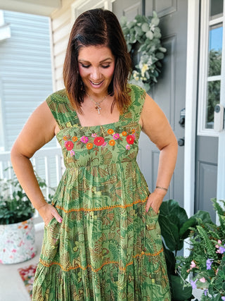 Ivy Jane Sister Mary Green Irene Embroidered Maxi Dress