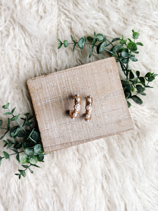 Cammie Earrings - Gold Hoops with Pearl Stud Accents