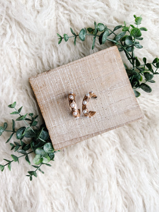 Cammie Earrings - Gold Hoops with Pearl Stud Accents
