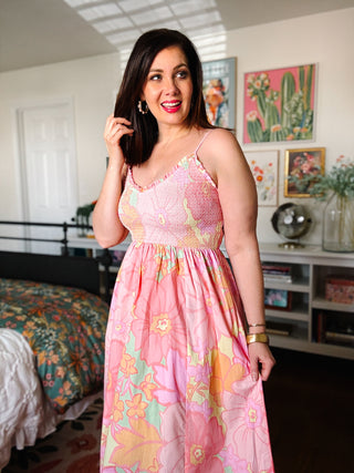 Karlie Big Floral Pastel Smock Tank Maxi Dress