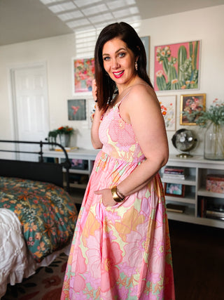 Karlie Big Floral Pastel Smock Tank Maxi Dress