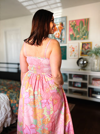 Karlie Big Floral Pastel Smock Tank Maxi Dress