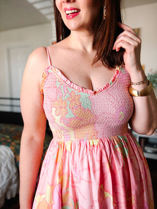 Karlie Big Floral Pastel Smock Tank Maxi Dress