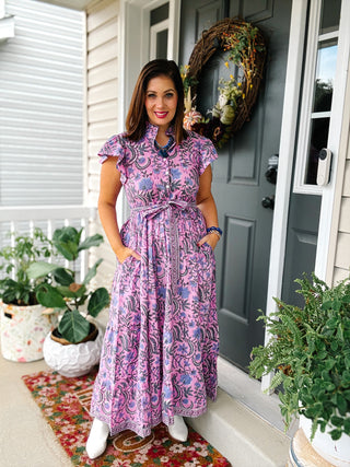 Louise Maxi Dress, Violet Mix Block Print