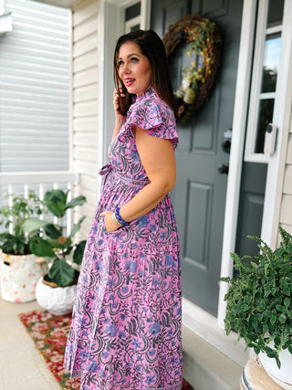 Louise Maxi Dress, Violet Mix Block Print