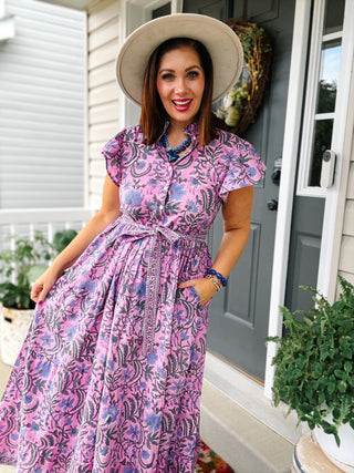 Louise Maxi Dress, Violet Mix Block Print