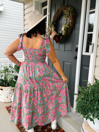 Joy Bow Maxi Dress, SB Hibiscus Blue Pink