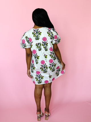 Serenity Dress by THML - White Floral Mini Dress with Tassel Detail