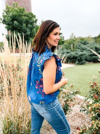 Charmane Blouse - THML in Royal Blue with Floral Print
