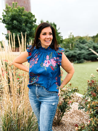 Charmane Blouse - THML in Royal Blue with Floral Print