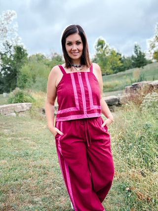 Marisela Set – Burgundy and Pink Two-Piece Set