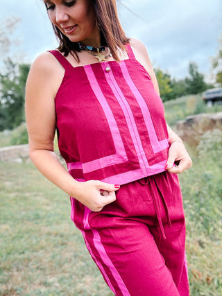 Marisela Set – Burgundy and Pink Two-Piece Set