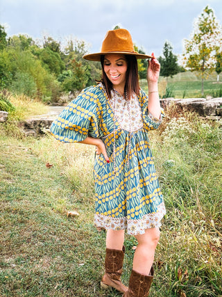 Marigold Dress - Green and Yellow Floral Mini Dress
