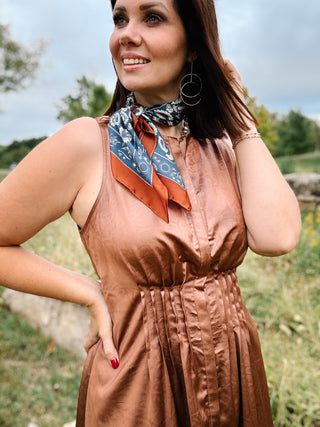 Renata Dress by THML - Brown Faux Leather Maxi Dress with Bronze Sheen