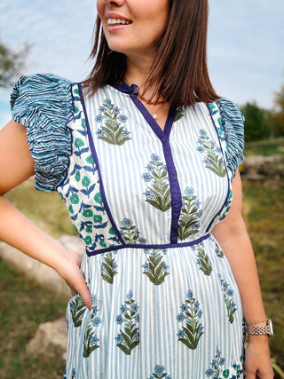 Eloise Dress by THML - Blue Floral Block Print Maxi Dress