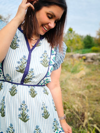 Eloise Dress by THML - Blue Floral Block Print Maxi Dress