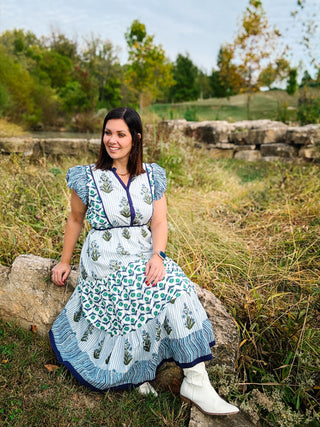 Eloise Dress by THML - Blue Floral Block Print Maxi Dress