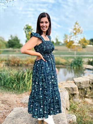 Evangeline Dress - Navy Floral Smocked Maxi Dress