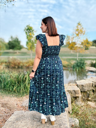 Evangeline Dress - Navy Floral Smocked Maxi Dress