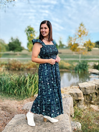 Evangeline Dress - Navy Floral Smocked Maxi Dress