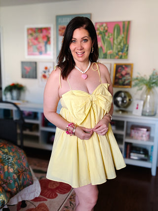 Sasha Bow Mini Dress - Yellow