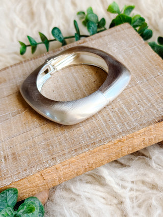 Octavia Bracelet - Square Brushed Silver Bangle Bracelet