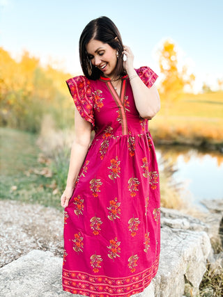 Maritza Dress - Magenta Floral Fall Midi Dress