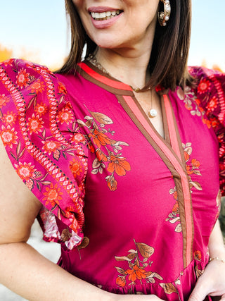 Maritza Dress - Magenta Floral Fall Midi Dress