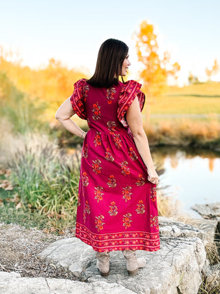 Maritza Dress - Magenta Floral Fall Midi Dress